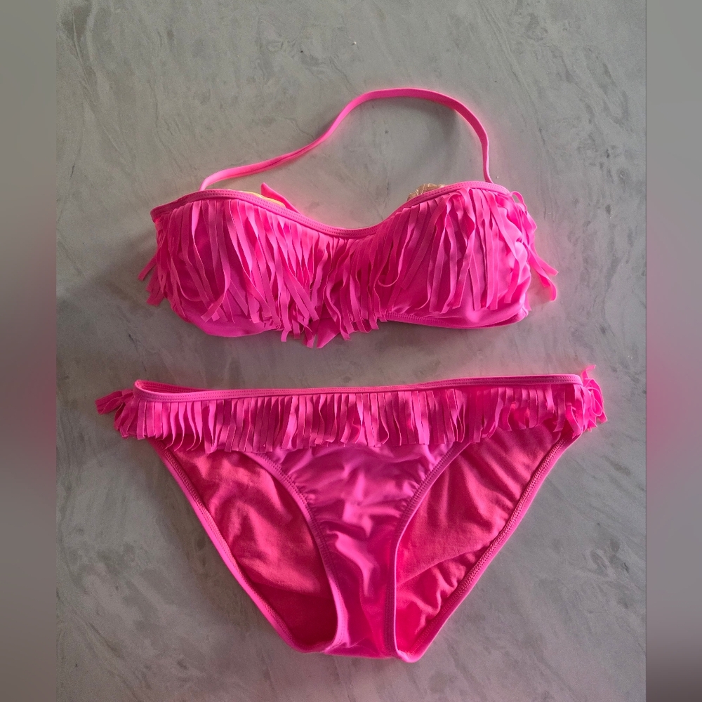 Candie's Hot Pink Fringe Two-Piece Bikini